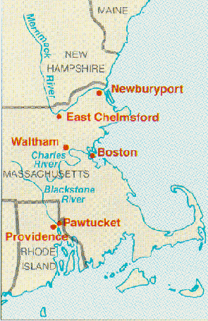 map showing Merrimack and Charles rivers