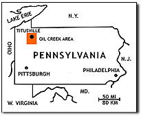 map of Pennsylvania showing oil area in NW