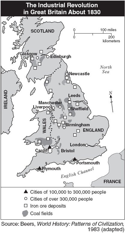 map of Britain showing
                industrial revolution sites