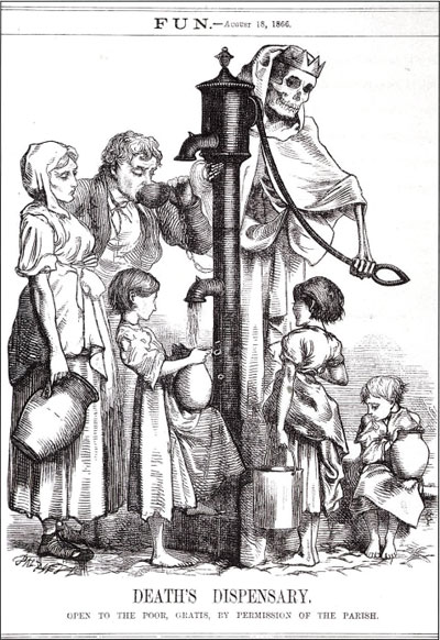 cartoon about cholera from public water pumps
