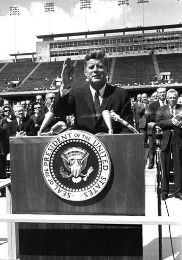 JFK giving speech at Rice