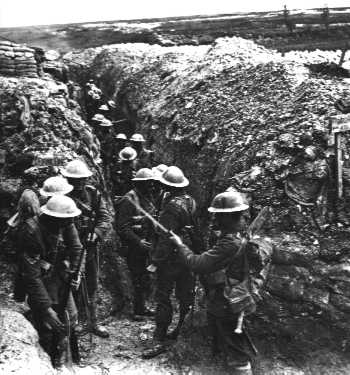 soldiers in a WWI trench