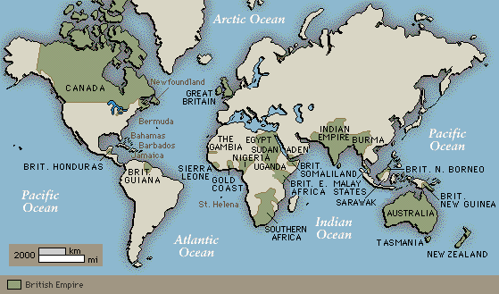 map showing
              british empire