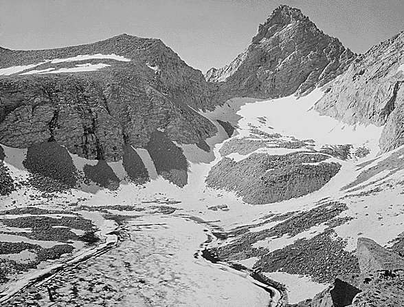 photograph of Kings Canyon in snow by Ansel Adams