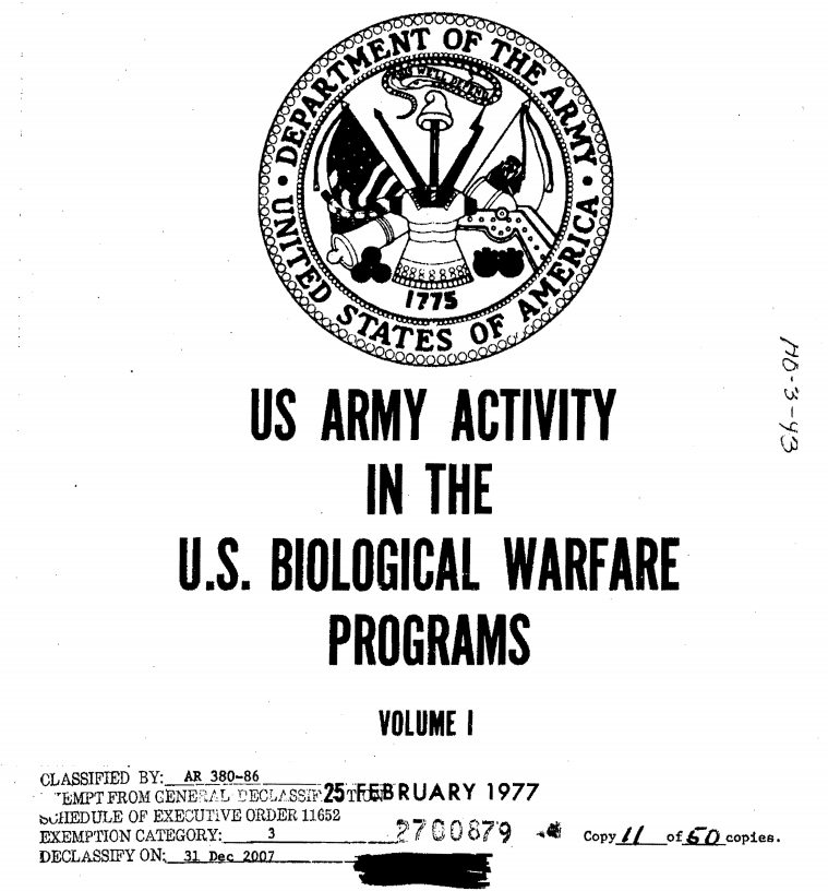 title page of a report on
                  biological warfare programs