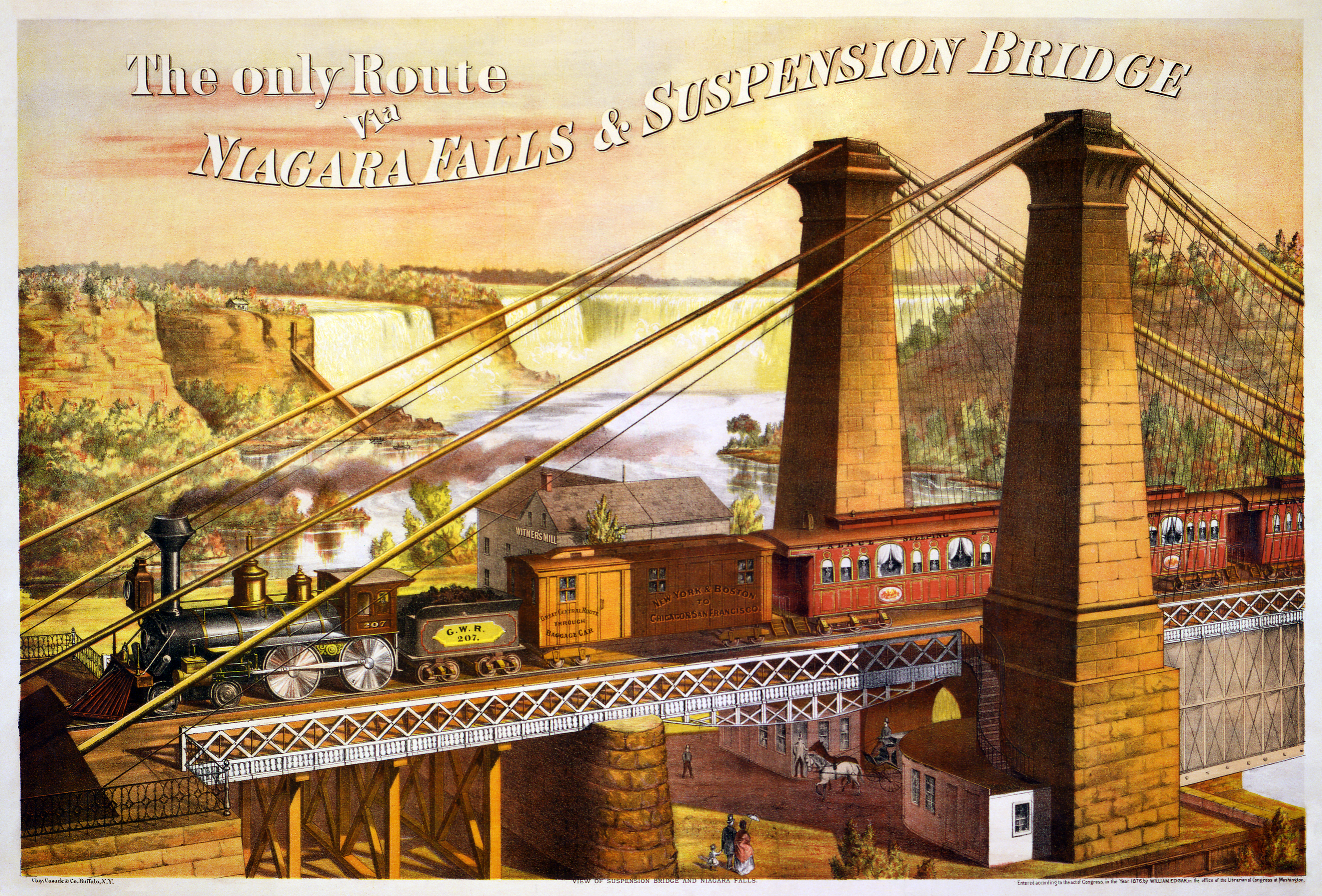 rail advertisement for Niagara Falls suspension bridge