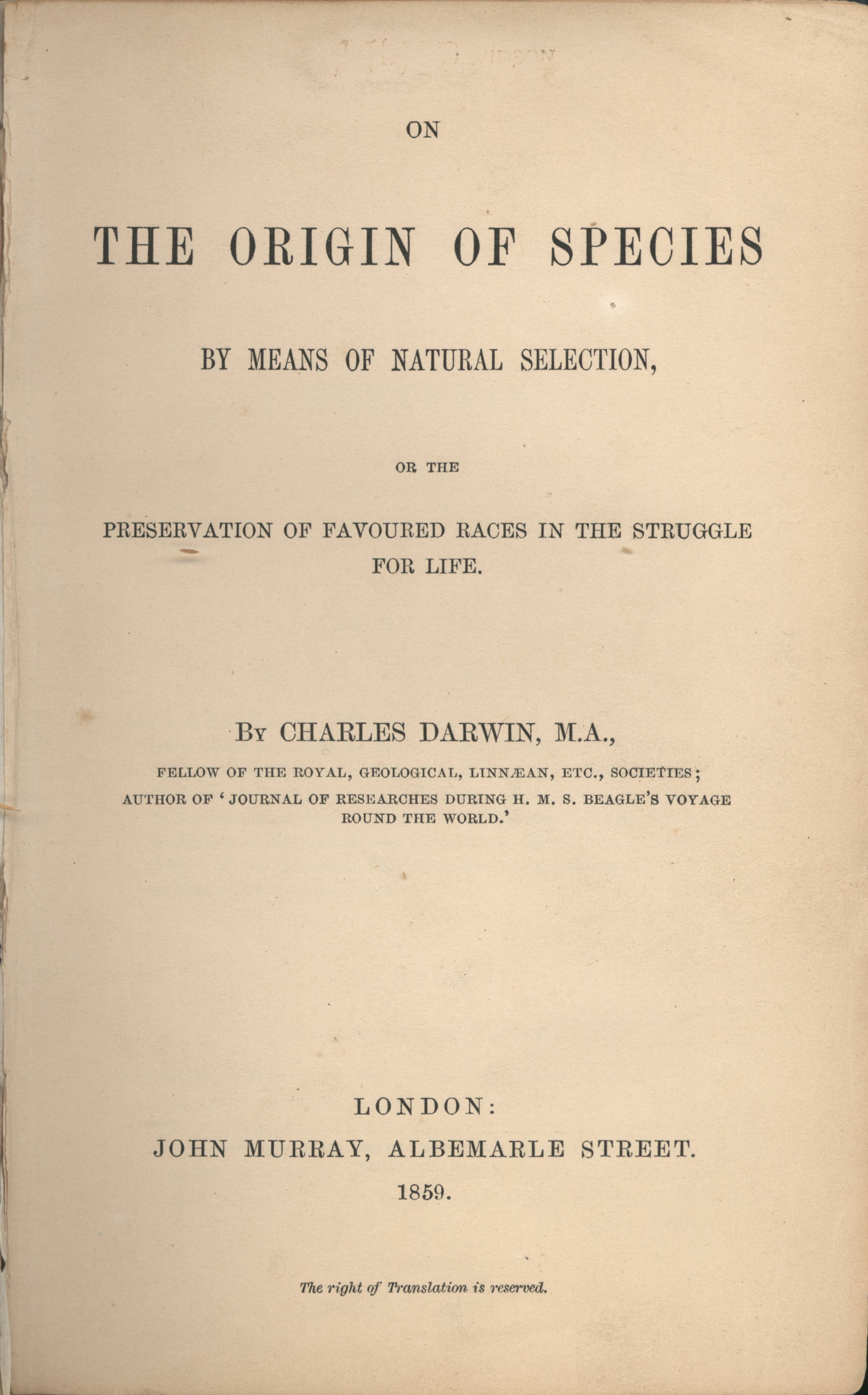 Origin of Species title
                      page